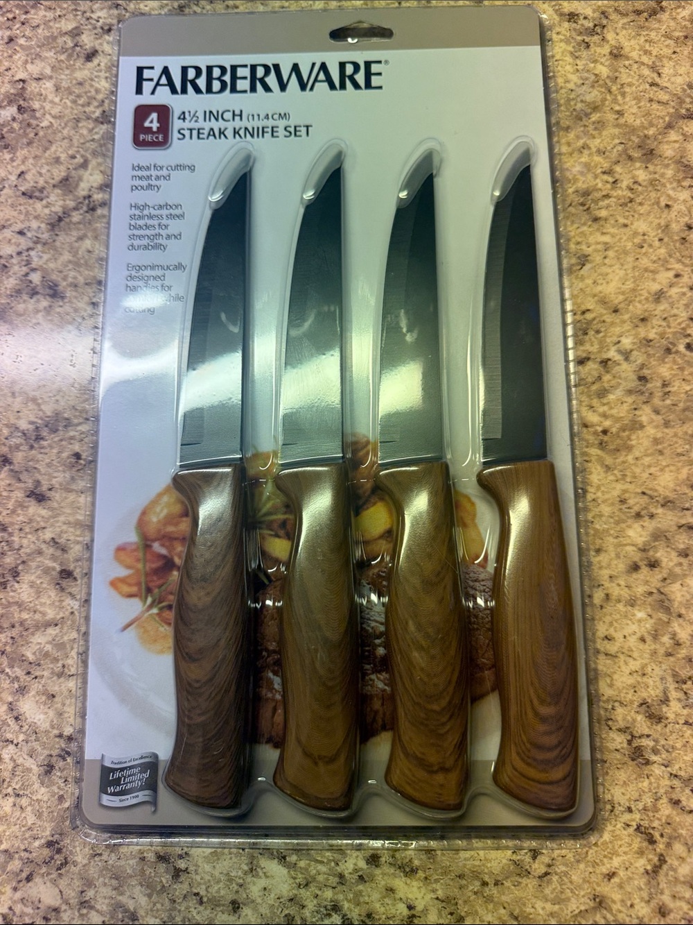 Farberware Wood-Tone Handle 4-Piece Steak Knife Set